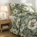 Povlečení bavlna saténu 160x200 zelené s květinami Home & You 100% bavlna
