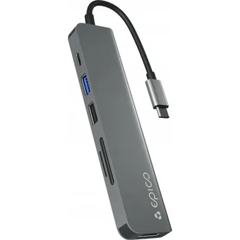 USB hub EPICO Resolve hliníkový HUB 6v1 2x USB-A USB-C HDMI 8K microSD/SD šedá
