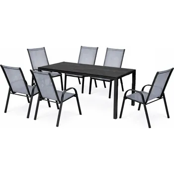 Zahradní sestava Zahradní sestava BADEN + DARMA (1x stůl + 6x křeslo) černá/šedá