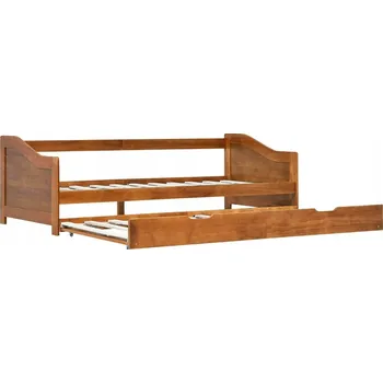 Pohovka Rozkládací dřevěná pohovka s výsuvnou postelí, medově hnědá, 205x97,5x66