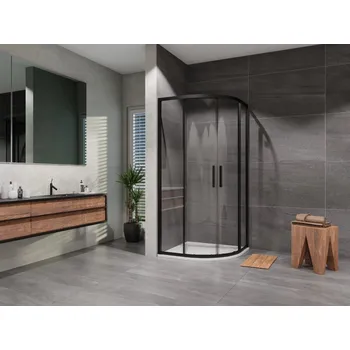 Lansanit - Sprchový kout čtvrtkruh Vati 900x900, černá, čiré sklo, včetně vaničky, levý odpad LAN50013