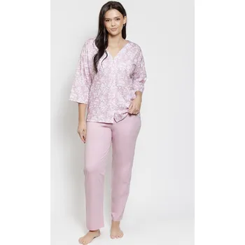 Pánské pyžamo 3575 DÁMSKÉ PYŽAMO LUCINDA 4XL-6XL RŮŽOVÉ KVĚTY 4XL
