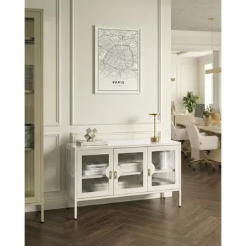 Komoda 3dveřová komoda světle béžová ocelová kovová kancelářská skříň krytky nohou průmyslový design obývací pokoj domácí kancelář Beliani