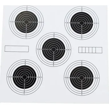 Čištění zbraně 100 ks Papírové terče 14 x 14 cm Pět v jednom Střelecké terče s tmavým středem soustředné kružnice pole pro záznam zásahů