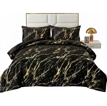 Povlečení Povlečení Mramorové Černé Zlatá Aplikace 160x200 Sada Mramor