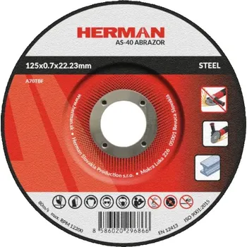 Brusný kotouč HERMAN Řezný kotouč na ocel 125x0,7x22,23 mm s prolisem AS-40 Abrazor