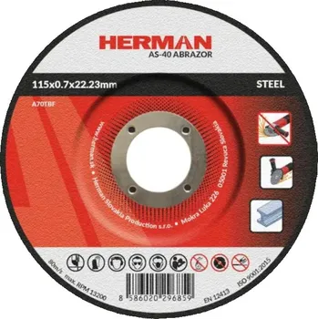 Brusný kotouč HERMAN Řezný kotouč na ocel 115x0,7x22,23 mm s prolisem AS-40 Abrazor