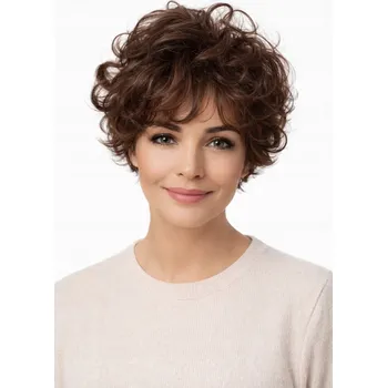 Paruka Krátká kudrnatá paruka tmavě hnědá - Nessaja wigs