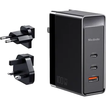 Mcdodo - Univerzální cestovní adaptér Nuc AR Power Series (CH-8101 Pro) - zástrčka UK/US/EU, 2x Type-C, USB-A, 100W, GaN - černý