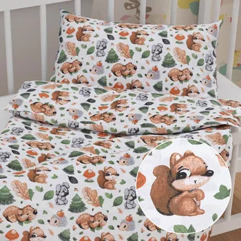 Povlečení Dětské bavlněné povlečení do postýlky Sandra SA-282 Veverky a lesní kamarádi Do postýlky 90x120 a 40x60 cm