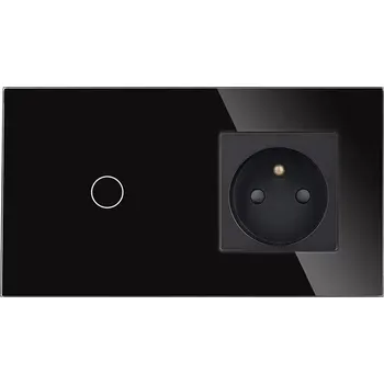 vypínač JEDNOPÓLOVÝ SKLENĚNÝ VYPÍNAČ SVĚTLA 1G + JEDNODUCHÁ ZÁSUVKA ČERNÁ