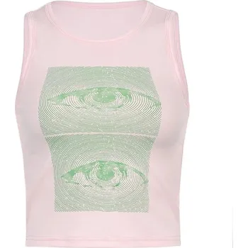 Dámské tílko crop top Jednobarevné s potiskem oka Výstřih do O Široká ramínka Polyester spandex moderní top růžová S