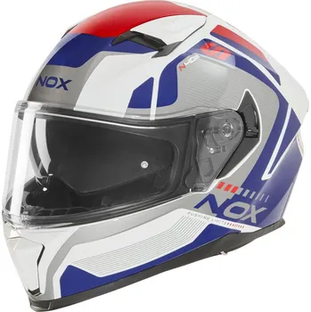 Helma na motorku přilba N402 MENTOR, NOX (bílá, modrá, červená) 2026 Velikost: XL