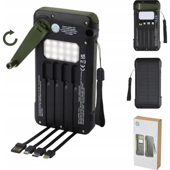 Powerbanka Solární powerbanka 10000mAh s dynamem a ruční klikou, ABS plast z recyklace, certifikovaná