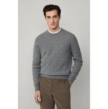 Pánský svetr SVETR HACKETT LONDON LW CABLE CREW METAL GREY
