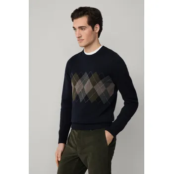 Pánský svetr SVETR HACKETT LONDON ARGYLE CREW NECK NAVY