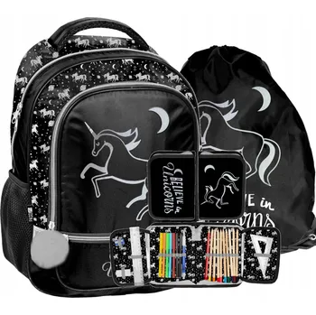 Školní batoh Vícekomorový Školní batoh Paso černý, odstíny šedé a stříbrná 18 l