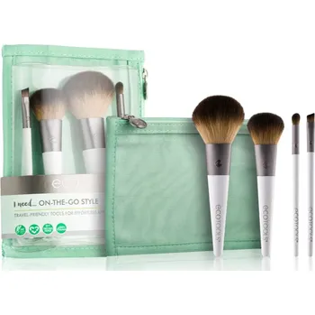 Houbička na make-up EcoTools On-The-Go Style štětec na stínování a přechody 1 ks + štětec na pudr a tvářenku 1 ks + štětec na blending 1 ks + zkosený štětec na oční linku 1 ks + cestovní taška 1 ks