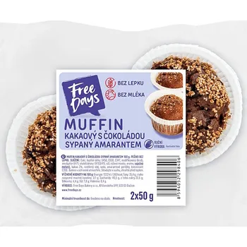 Trvanlivě pečivo FREE DAYS Bezlepkový muffin kakaový s čokoládou sypaný amarantem 2 kusy