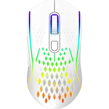 Myš Proove - Bezdrátová myš Buzz (WMBU00022402) - herní, 2,4 GHz, USB-C, ergonomická, LED, 6 tlačítek, 800-4800DPI, 1,5 m - bílá