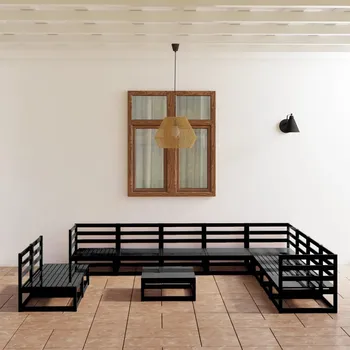 11dílná zahradní sedací souprava černá masivní borovice3075873