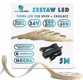 LED páska 24V VÝKONNÁ SADA LED COB NEON PÁSKA TEPLÁ BÍLÁ 5M