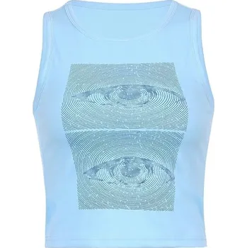 Dámské tílko crop top Jednobarevné s potiskem oka Výstřih do O Široká ramínka Polyester spandex moderní top modrá S