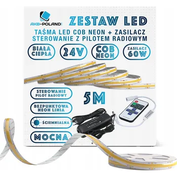 LED páska 24V SADA LED COB NEON PÁSEK TEPLÁ BÍLÁ 5M + DÁLKOVÝ OVLADAČ
