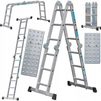Žebřík Hliníkový kloubový Žebřík 150 kg, skládací, multifunkční, plošina 4x3 DOOC