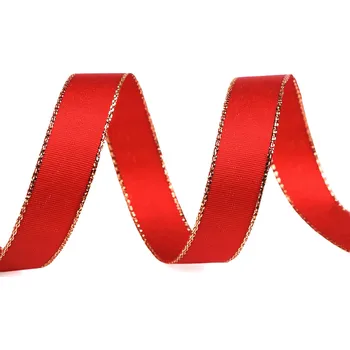 Stuha Stuha taftová s lurexem šíře 15 mm, střední, 643 červená šarlatová zlatá