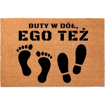 Rohožka KOKOSOVÁ VSTUPNÍ ROHOŽKA 40X60 KE DVEŘÍM S VTIPEM - BOTY DOLŮ