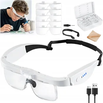 Lupa Zvětšovací brýle 0,7-4x, brýlová lupa s LED osvětlením