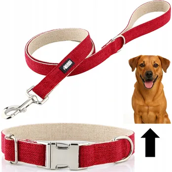 Obojek pro psa Vodítko a obojek pro psa silný, nastavitelný, sada 2v1 HUGGY DOGGY červená L