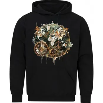 Pánská mikina Pánská mikina Mapa světa a Kompas Pirátů (Velikost: 5XL, Barva: Černá)