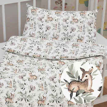 Povlečení Dětské bavlněné povlečení do postýlky Sandra SA-455 Koloušci zajíčci a veverky na bílém Do postýlky 90x140 a 40x60 cm