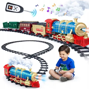 Vláček a vláčkodráha ELEKTRICKÁ VLÁČKODRÁHA VELKÁ S DÝMEM, LOKOMOTIVA + DÁLKOVÉ OVLÁDÁNÍ