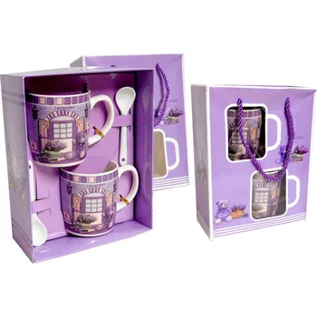 PROHOME - Hrnek 230ml 2ks a lžička 2ks Levandule dárková sada