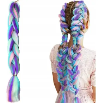 Příčesek SYNTETICKÉ VLASY NA ZAPLÉTÁNÍ BAREVNÉ OMBRE DLOUHÉ SVĚTLE MODRÁ 120 CM