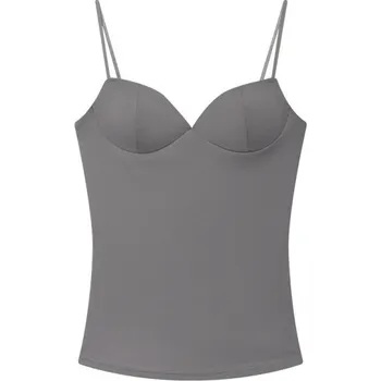 Dámské tílko jednobarevné Výstřih do V Tenká ramínka Lehký polyesterový top pohodlný letní střih na každý den šedá L
