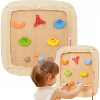 Dřevěná hračka DŘEVĚNÁ SENZORICKÁ MANIPULAČNÍ DESKA TŘÍDIČ BAREV HRA PINBALL VIGA