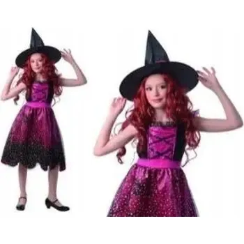 Karnevalový kostým Kostým Růžová Čarodějka velikost M 120-130 cm
