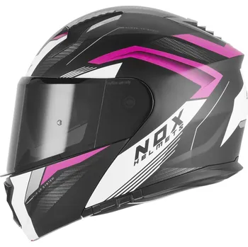 Helma na motorku Výklopná helma na motorku NOX N968 Shift matná černo-bílo-růžová XS