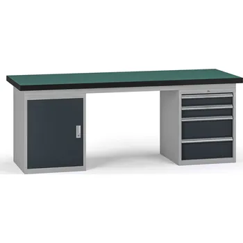 Dílenský stůl B2B Partner Pracovní stůl do dílny G8, 2100 x 750 x 800 mm, 1x skříňka, 1x kontejner, 4 zásuvky, grafit