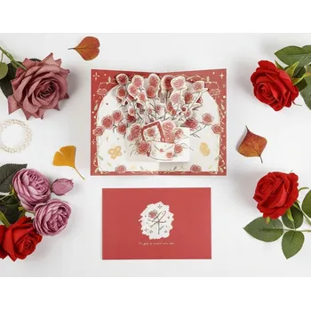 Obraz Valentýnské přání 3D s růžemi, vyskakovací (pop-up) + obálka