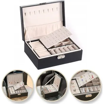 Šperkovnice Exkluzivní OBJEMNÝ KUFŘÍK ŠPERKOVNICE NA BIŽUTERII ELEGANTNÍ Black LUXE