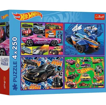 Dětské zboží Puzzle 4v1 Závodní auta/Hot wheels 4x250 dílků 33,9x23,9cm v krabici 34x26x6cm