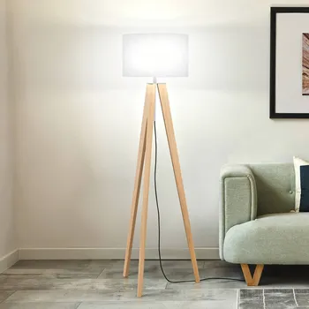 Lampička FISCHER & HONSEL Stojací lampa SHINE-WOOD, bílá/nikl/dub, výška 164 cm, 3 x E27 bílá, dub, nikl 3 x 40 W - Doprava zdarma