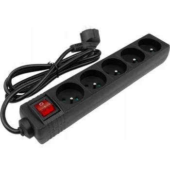 Napájecí kabel PRODLUŽOVACÍ KABEL Zásuvková Lišta 5 ZÁSUVEK ČERNÝ UZEMNĚNÍ SPÍNAČ KVALITA