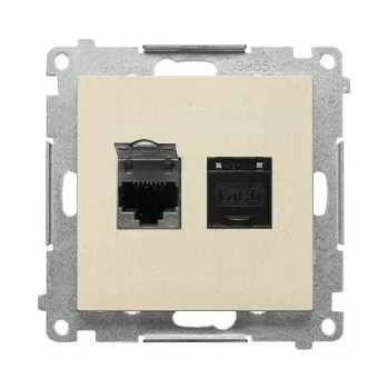 Elektrická zásuvka Simon 55 Dvojitá počítačová zásuvka RJ45 kat. 6 s krytkou béžová T62.01/144