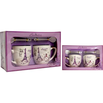 PROHOME - Hrnek 150ml 2ks a lžička 2ks Levandule kolo dárková sada